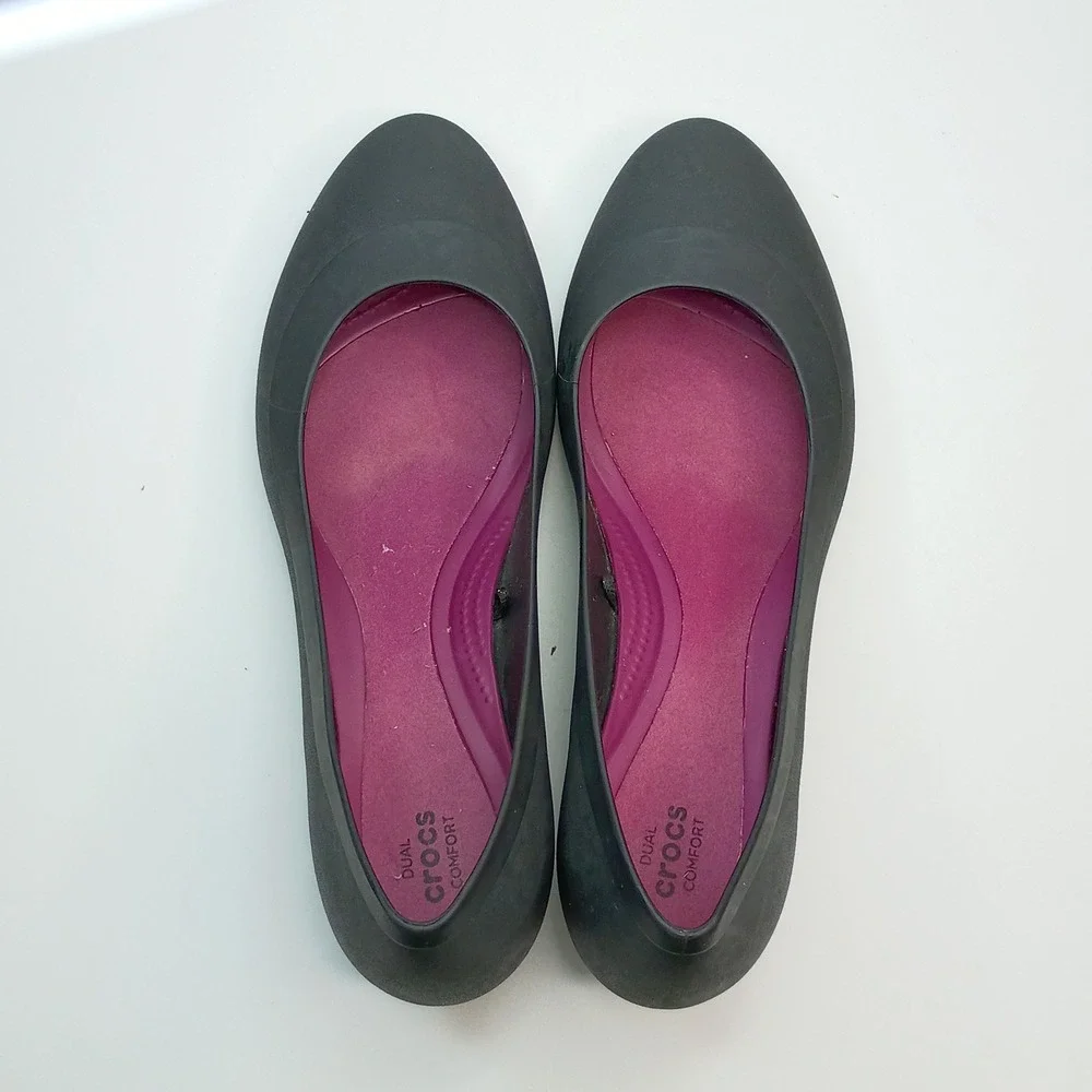Crocs Lina‎ Wedge Pumps Womens 10 Black Dual Comfort Round Toe Shoes J4